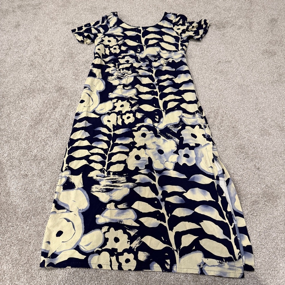 Vintage Jams World Hawaii Sky Flower Short Sleeve Maxi Midi Rayon Dress Aloha M